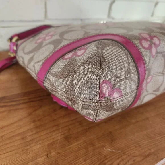 Coach Peyton Signature Khaki & Pink Crossbody Bag Purse Large - Picture 7 of 11